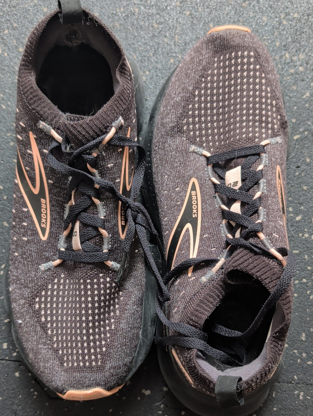 Brooks Black Knit Running Shoes with Blush Accents